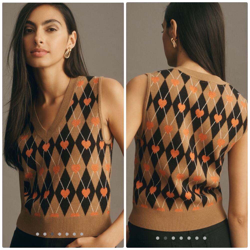 NWT Anthropologie Vera Jacquard Sweater Vest in Heart Print